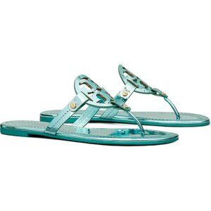 NIB Tory Burch Miller Thong Sandals Metallic TEAL US 6.5 7 7.5 8 AUTHENTIC